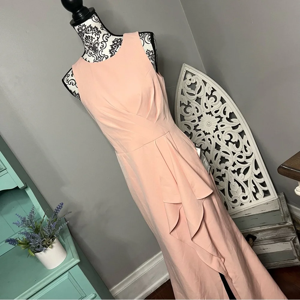 Eliza J Ruffle Drape Sleeveless Maxi Dress Evening Gown Size 6 Wedding Guest - Picture 4 of 16